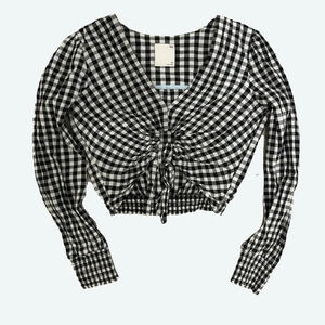 SO Black and White Gingham Long Sleeve Crop Top
